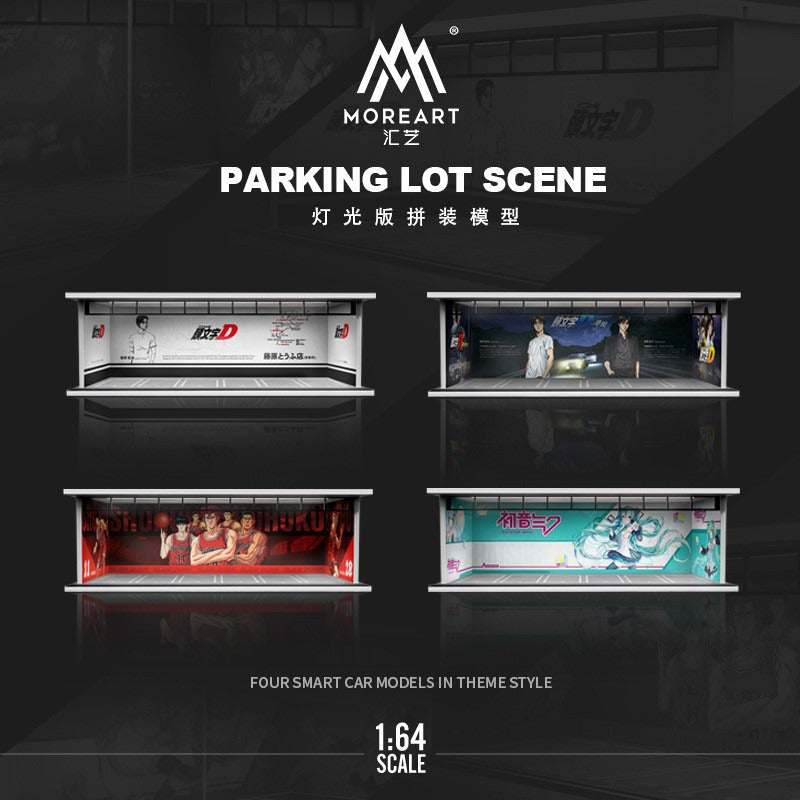 MoreArt 1:64 Initial D Hatsune Miku Slam Dunk Light Car Model Scene Car Model Diecasts Parking Lot Diorama