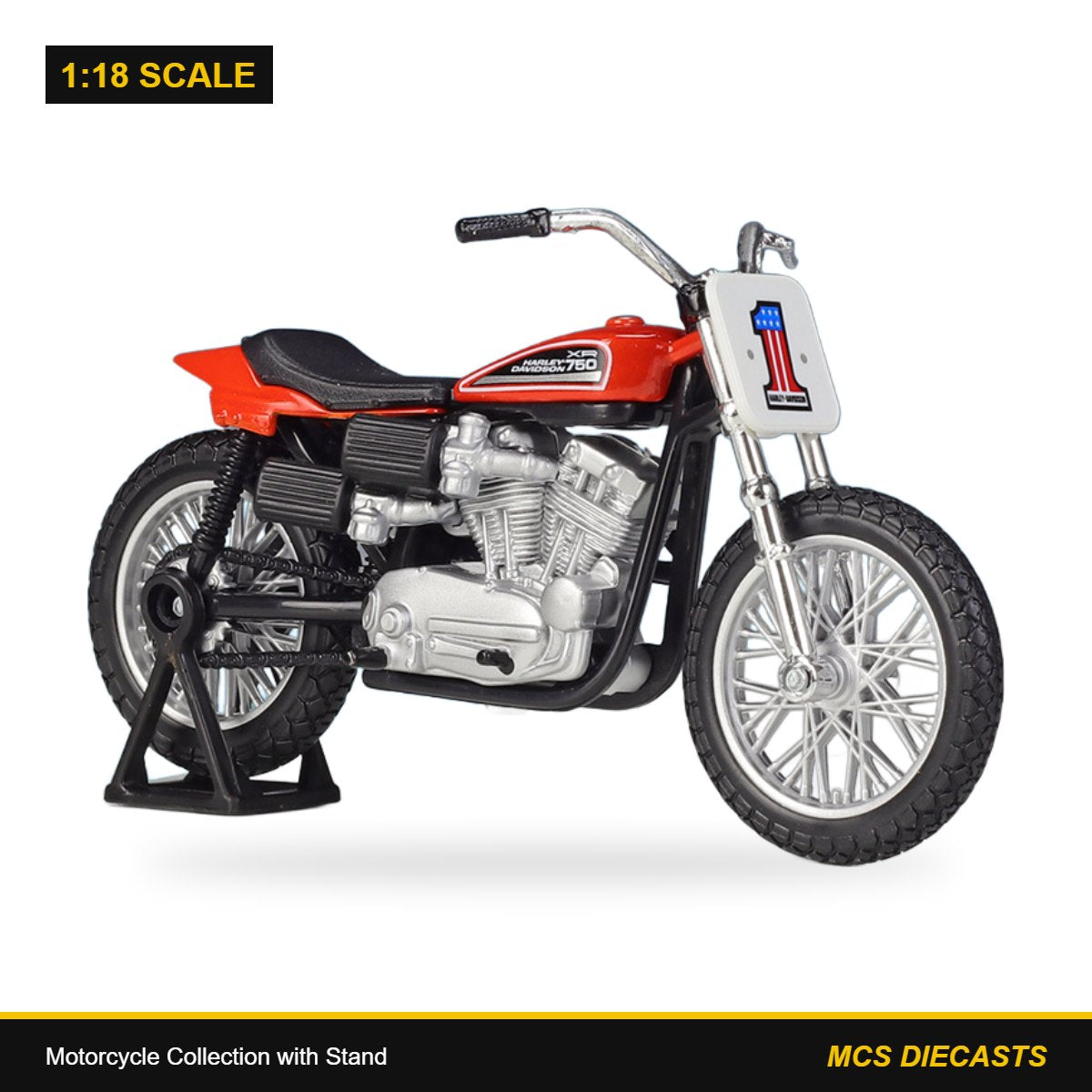 1:18 Motorcycle Collection with Stand – Harley-Davidson XR750 #1 Orange Red