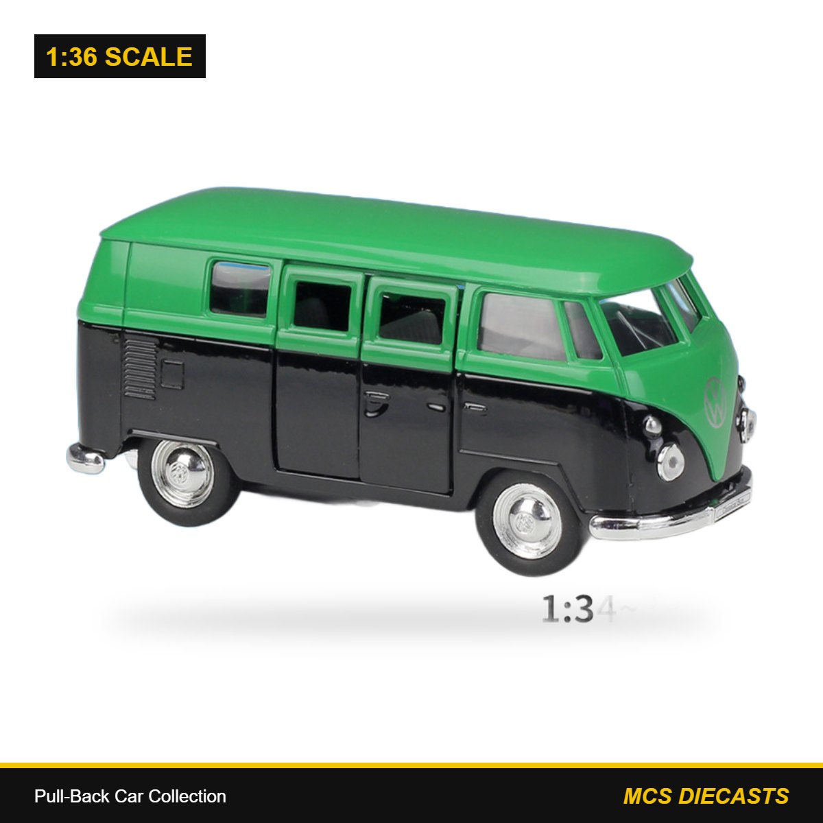 1:36 Pull-Back Car Collection – 1963 Volkswagen T1 Bus Green