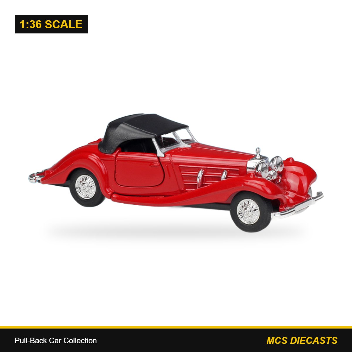 1:36 Pull-Back Car Collection – Mercedes-Benz 1936 500K Soft Top Red