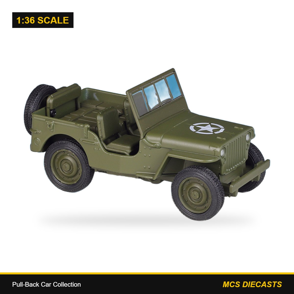 1:36 Pull-Back Car Collection – Jeep Willys 1941 Willys MB Green
