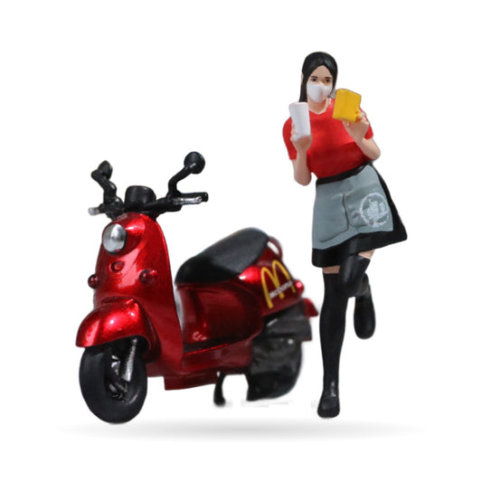 1:64 Retro Scooter Delivery Rider Set