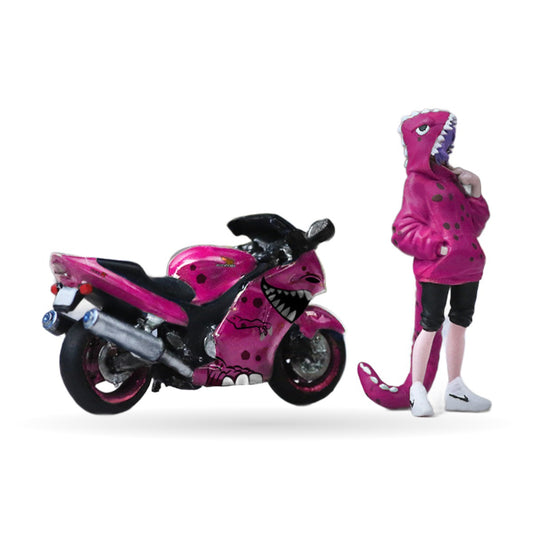 1:64 Pink Sport-Tourer Motorcycle & Figure Set
