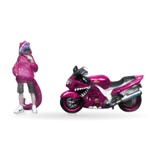 1:64 Pink Sport-Tourer Motorcycle & Figure Set