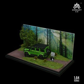 1:64 Green Field Forest Car Model Miniature Scene Parking Lot Diorama Garage