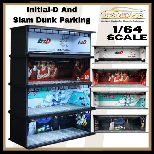 MoreArt 1:64 Initial D Hatsune Miku Slam Dunk Light Car Model Scene Car Model Diecasts Parking Lot Diorama