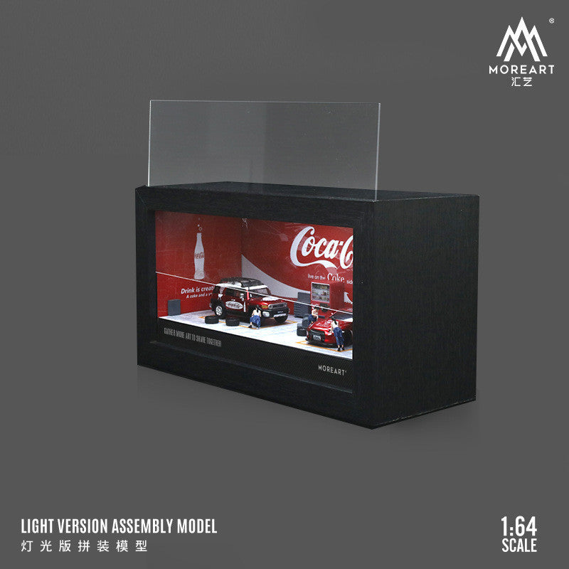 MoreArt 1:64 Coca-Cola Integrated Frame Repair Shop Light SceneCar Model Diecasts Parking Lot Diorama Garage