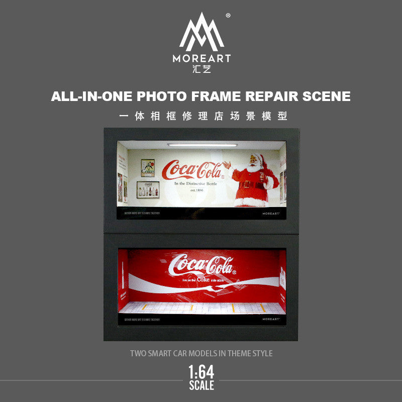 MoreArt 1:64 Coca-Cola Integrated Frame Repair Shop Light SceneCar Model Diecasts Parking Lot Diorama Garage