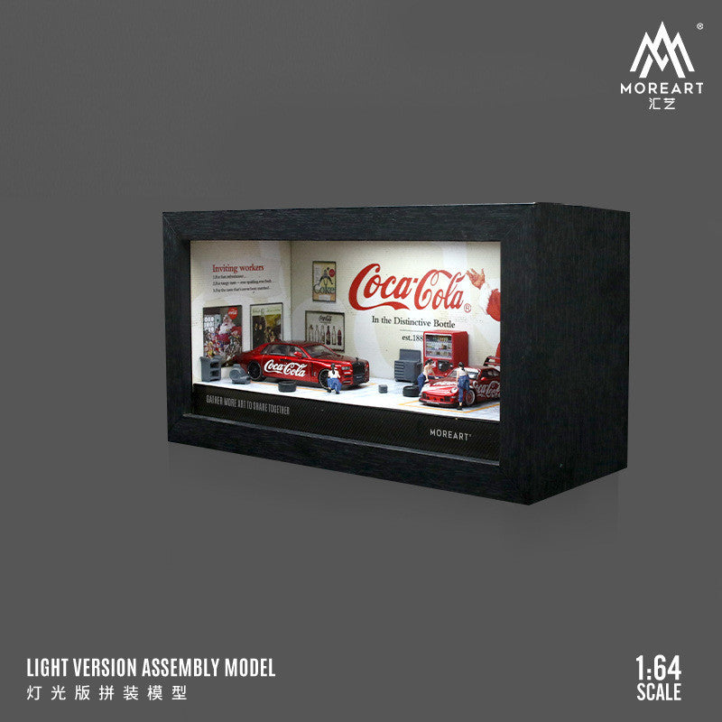 MoreArt 1:64 Coca-Cola Integrated Frame Repair Shop Light SceneCar Model Diecasts Parking Lot Diorama Garage